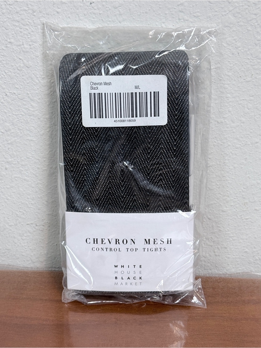 White House Black Market Black Chevron Mesh Control Top Tights M/L NWT